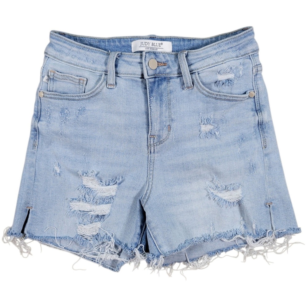 Judy Blue Denim Shorts Women S Light Wash Distressed Frayed Hem JB15101 Casual